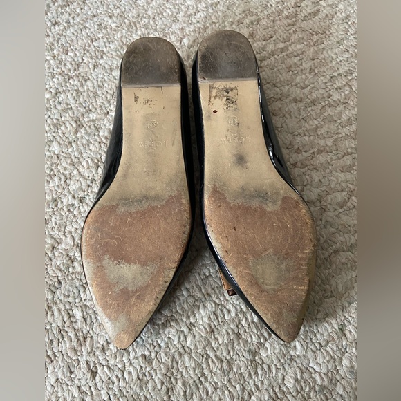 Black patent J.Crew pointed flats - bow - tortoise print - office - Picture 3 of 4